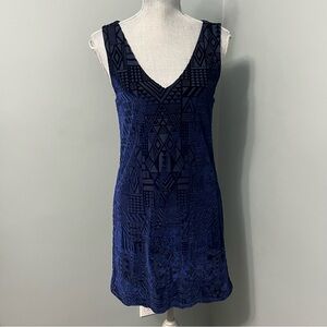 EVERLY mini dress blue with black velvet details womens size medium festival